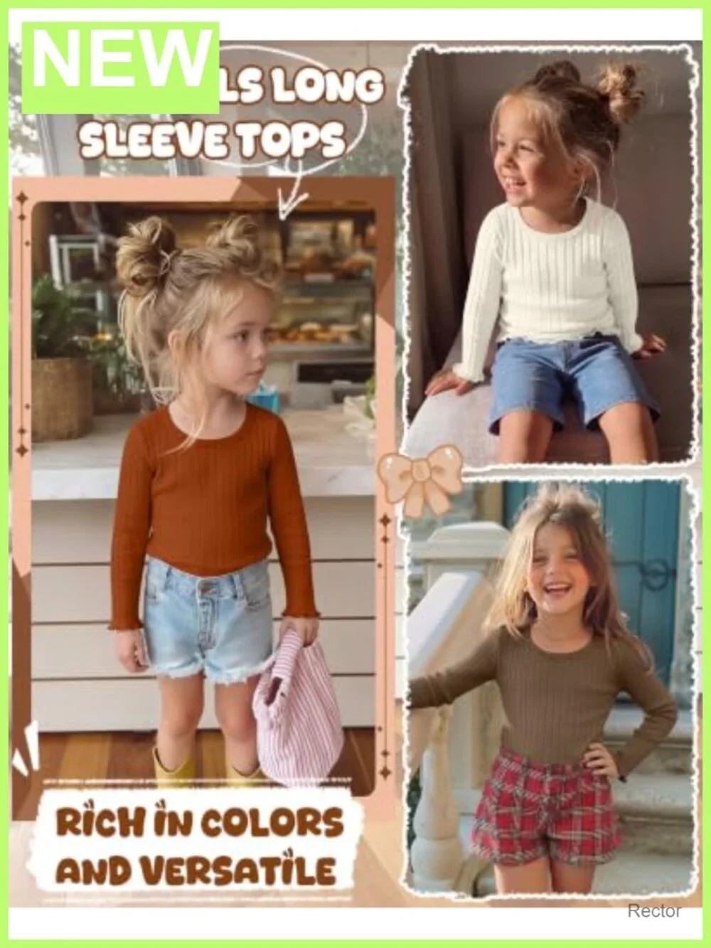 Toddler Girls Long Sleeve Ribbed Scoop Neck Tees 4 Pack